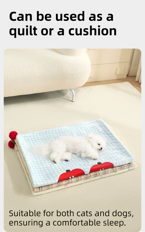 Plaid Apple Premium Soft Fleece Dog Bed Quilt & Pillow Set (XL Size 100 x 70 CM) - All-Season Reversible Warm Cat Nap Pad
