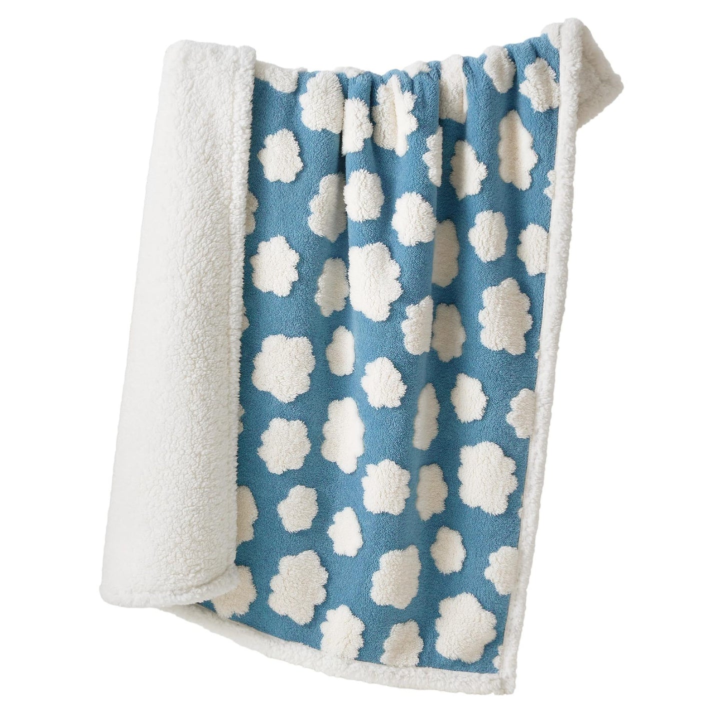 65 x 90 CM Waterproof Soft Sherpa Fleece Pet Blanket (Blue Sky & Clouds) - Reversible Thickened Furniture Protector for Dogs & Cats
