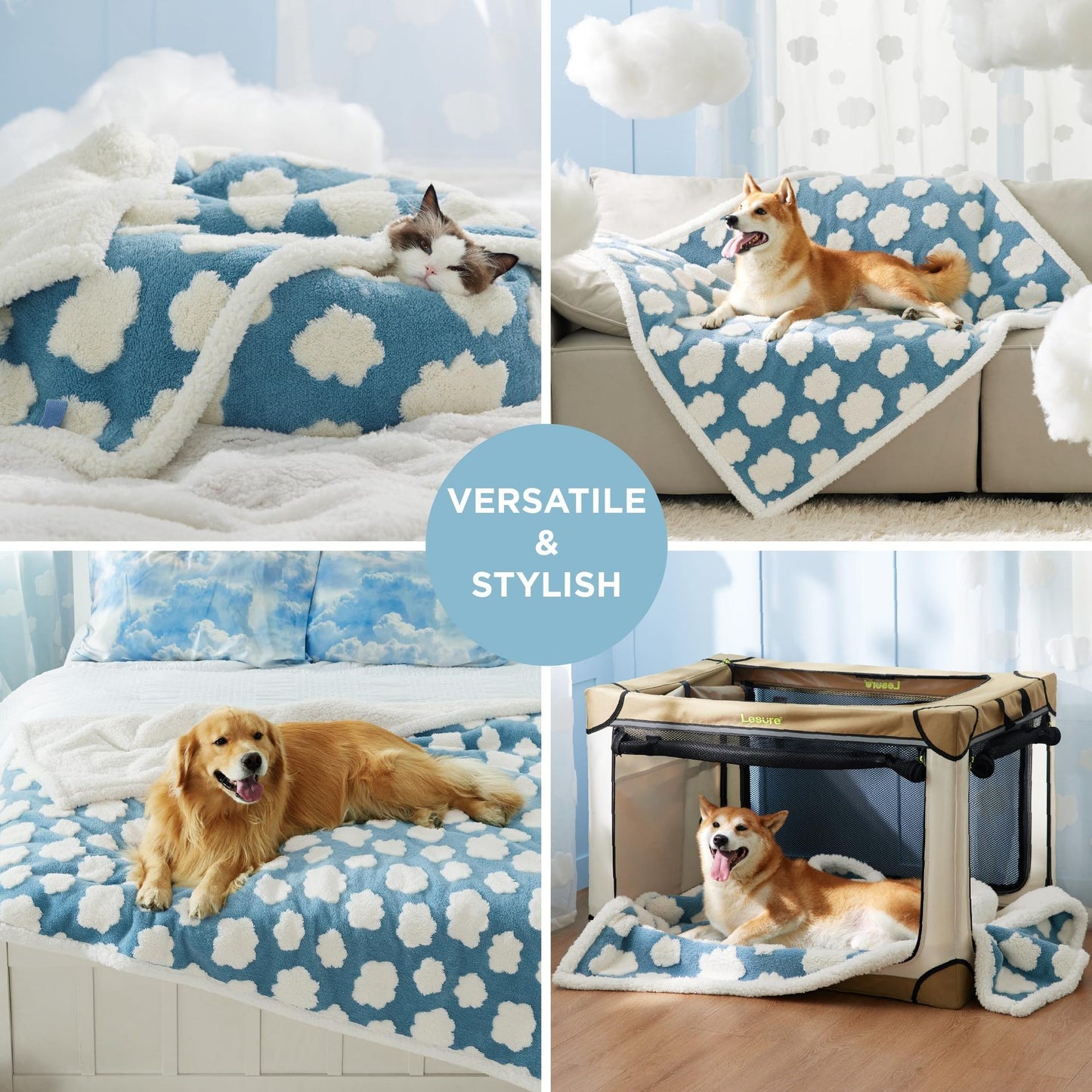 65 x 90 CM Waterproof Soft Sherpa Fleece Pet Blanket (Green Floral) - Reversible Thickened Furniture Protector for Dogs & Cats