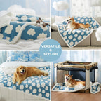 100 x 130 CM Waterproof Soft Sherpa Fleece Pet Blanket (Green Floral) - Reversible Thickened Furniture Protector for Dogs & Cats