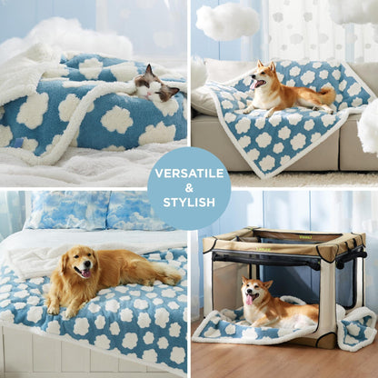 75 x 100 CM Waterproof Soft Sherpa Fleece Pet Blanket (Purple Gingham) - Reversible Thickened Furniture Protector for Dogs & Cats