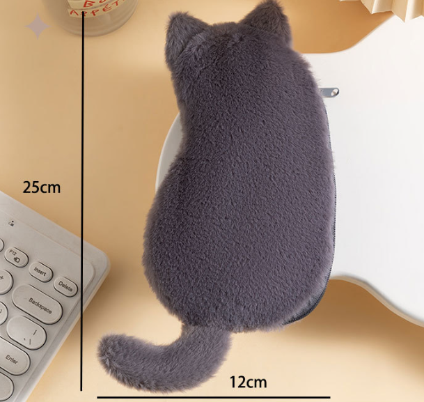Black 3-Pack Adorable Plush Cat Pencil Case Set - Large Capacity Kawaii Kitty Shape Stationery Pouch for School, Office and Students