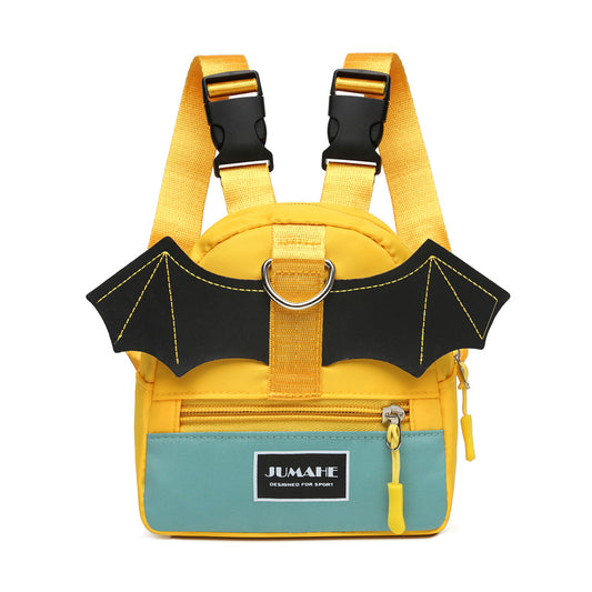 Yellow-green Adorable Bat-Wing Pet Backpack for Dogs | Self-Wearing Snack Pouch | Adjustable Harness Bag with Leash Attachment
