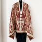 Dark Red New Style Buttoned Shawl – Double-Sided Winter Scarf with Ethnic Pattern, Faux Cashmere Feel for Travel and Fashion