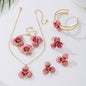 White Floral Enamel Jewelry Set – Five-Piece Alloy Accessory Collection with Minimalist Botanical Design