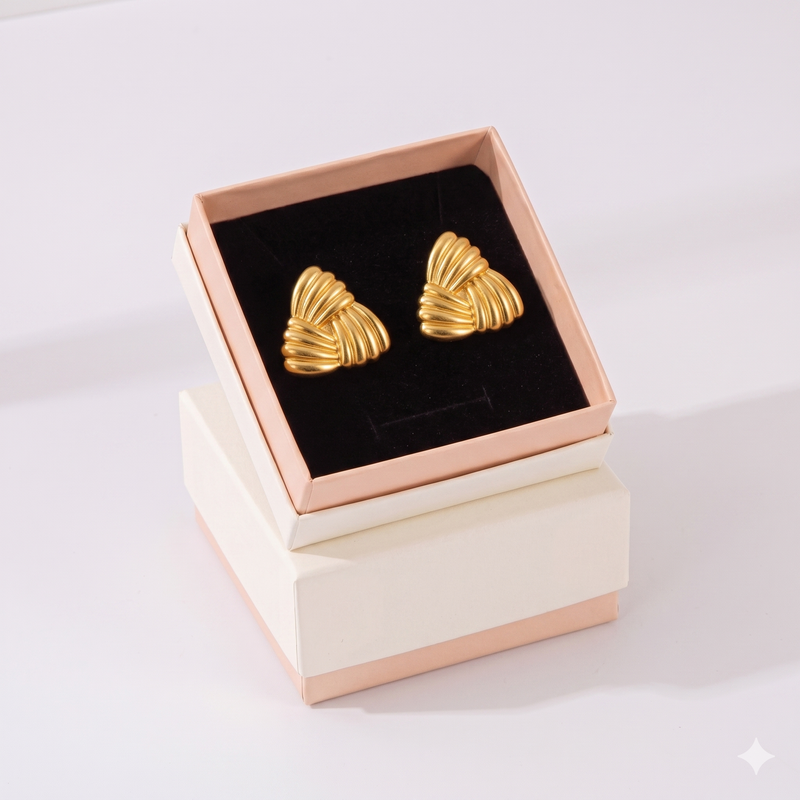 Combination B 18K Gold-Plated Stainless Steel Earring Set - 3 Pairs Minimalist Geometric Studs for Women with Gift Box Packaging