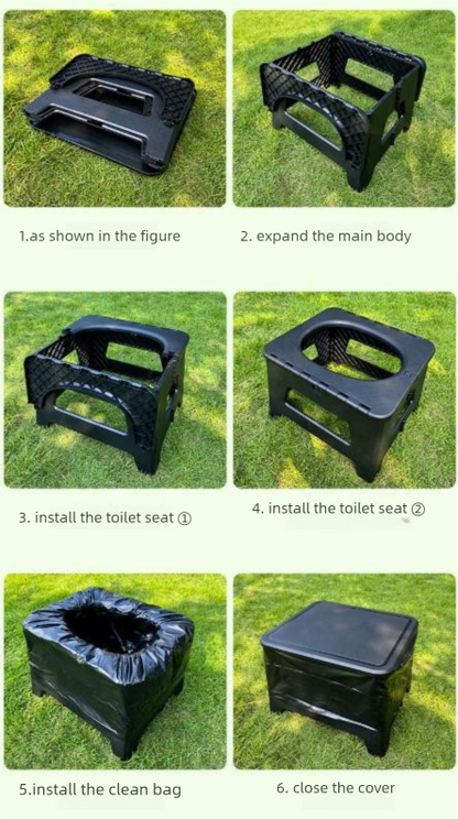 Black  Large Portable Folding Camping Toilet Stool - Capacity Emergency Potty for Car, Outdoor Travel, and Hiking