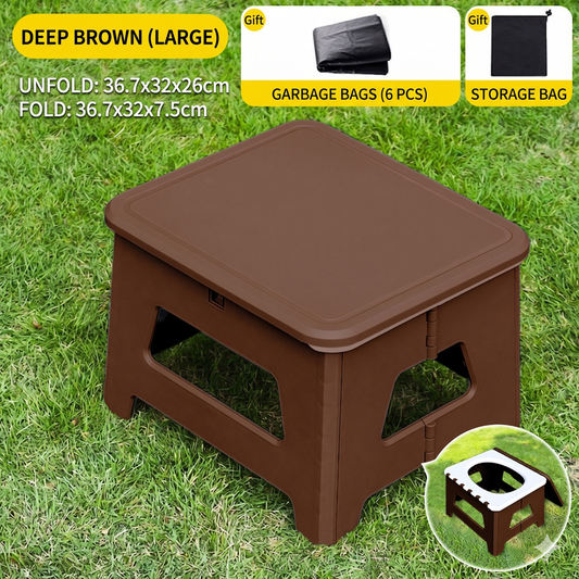 Brown  Large Portable Folding Camping Toilet Stool - Capacity Emergency Potty for Car, Outdoor Travel, and Hiking