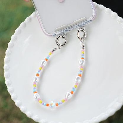 YKA-11 Trendy Double-Clasp Beaded Phone Wrist Strap - Colorful Acrylic & Metal Anti-Loss Lanyard with Spacer Gift