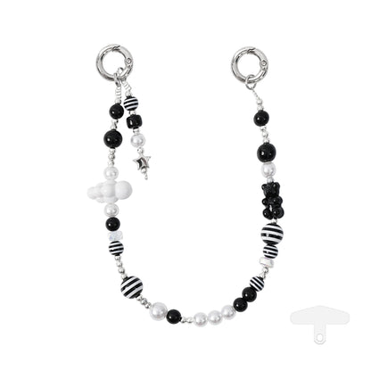 YKA-14 Trendy Double-Clasp Beaded Phone Wrist Strap - Colorful Acrylic & Metal Anti-Loss Lanyard with Spacer Gift
