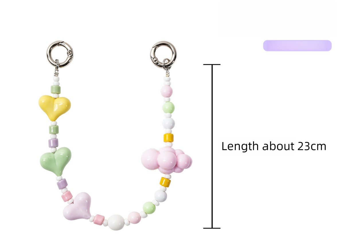 YKA-14 Trendy Double-Clasp Beaded Phone Wrist Strap - Colorful Acrylic & Metal Anti-Loss Lanyard with Spacer Gift