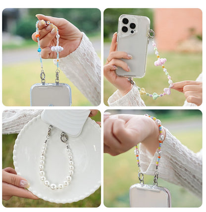 PFSKA17 Trendy Double-Clasp Beaded Phone Wrist Strap - Colorful Acrylic & Metal Anti-Loss Lanyard with Spacer Gift