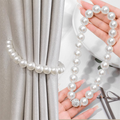 3 Pairs Magnetic Pearl Curtain Tiebacks（25cm） - No-Drill ABS Bead Holdback with Rhinestone Clasp