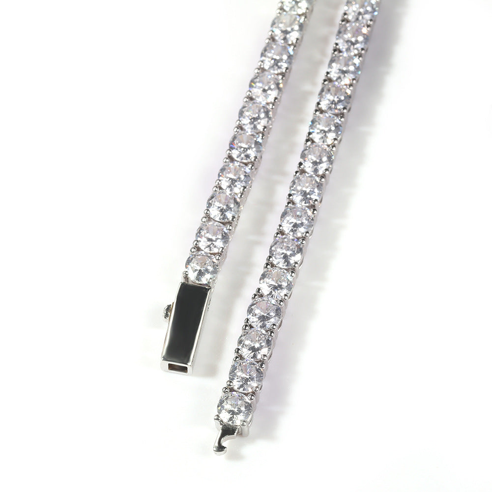 Silver Single-Row Zircon Bracelet – 4mm Wide, Brass Base with Secure Clasp, AAA+ Stones for Everyday Wear