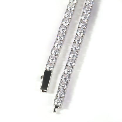 Silver Single-Row Zircon Bracelet – 4mm Wide, Brass Base with Secure Clasp, AAA+ Stones for Everyday Wear