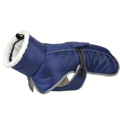 Blue Dog Winter Jacket – Warm, Windproof & Waterproof Pet Coat with Fleece Lining and Reflective Strips for Cold Weather(Size: 2XL)