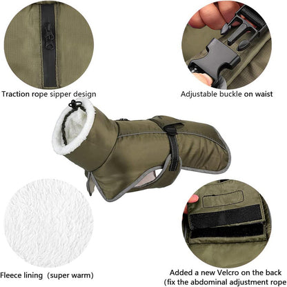 Green Dog Winter Jacket – Warm, Windproof & Waterproof Pet Coat with Fleece Lining and Reflective Strips for Cold Weather(Size: L)