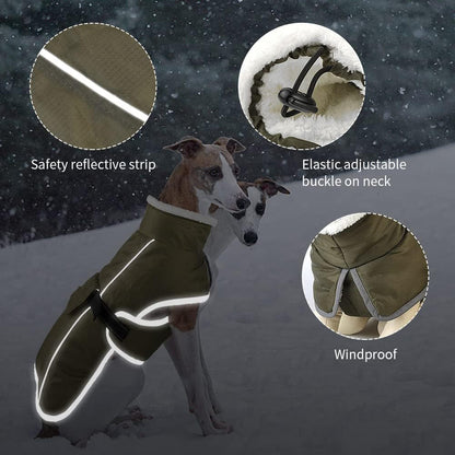Green Dog Winter Jacket – Warm, Windproof & Waterproof Pet Coat with Fleece Lining and Reflective Strips for Cold Weather(Size: 2XL)
