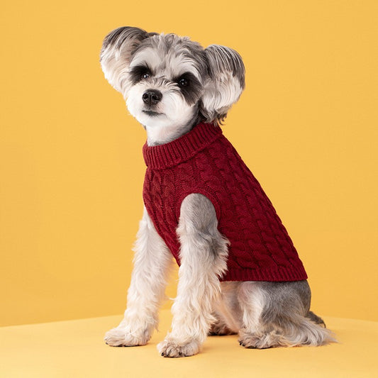 Red Fall & Winter Pet Knit Sweater – Solid Color Cable Knit Turtleneck for Small Dogs, Soft Breathable Warm Clothing with 3D Fit Design, Ideal for Teddy, Poodle, and Bichon(Size: XL)