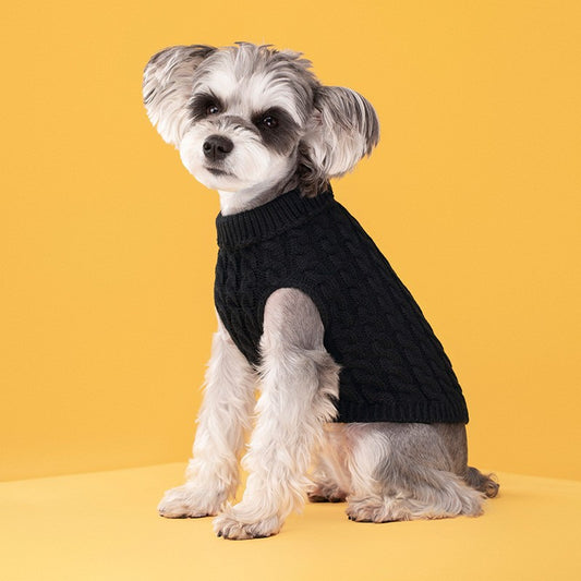 Black Fall & Winter Pet Knit Sweater – Solid Color Cable Knit Turtleneck for Small Dogs, Soft Breathable Warm Clothing with 3D Fit Design, Ideal for Teddy, Poodle, and Bichon(Size: S)