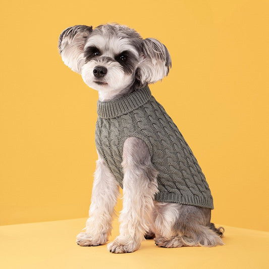 Grey Fall & Winter Pet Knit Sweater – Solid Color Cable Knit Turtleneck for Small Dogs, Soft Breathable Warm Clothing with 3D Fit Design, Ideal for Teddy, Poodle, and Bichon(Size: XL)