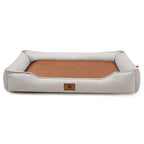 Light grey Rectangular Pet Bed with Removable Cooling Mat – Durable 600D Oxford Fabric Dog & Cat Bed, High-Rebound PP Cotton Filling, Non-Slip Base, for Medium to Large Breeds, Includes Free Cooling Pad(Size:S)