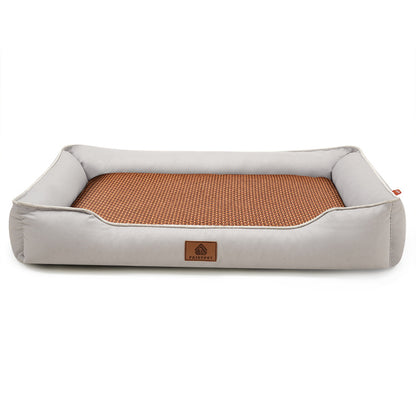 Light grey Rectangular Pet Bed with Removable Cooling Mat – Durable 600D Oxford Fabric Dog & Cat Bed, High-Rebound PP Cotton Filling, Non-Slip Base, for Medium to Large Breeds, Includes Free Cooling Pad(Size:S)