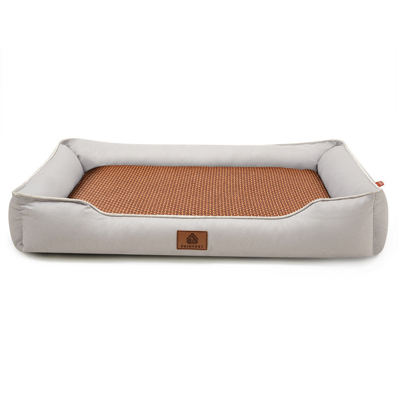 Light grey Rectangular Pet Bed with Removable Cooling Mat – Durable 600D Oxford Fabric Dog & Cat Bed, High-Rebound PP Cotton Filling, Non-Slip Base, for Medium to Large Breeds, Includes Free Cooling Pad(Size:M)
