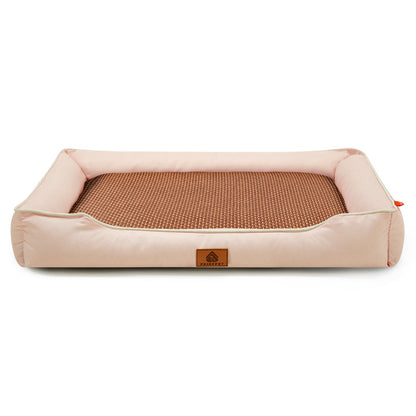Pink Rectangular Pet Bed with Removable Cooling Mat – Durable 600D Oxford Fabric Dog & Cat Bed, High-Rebound PP Cotton Filling, Non-Slip Base, for Medium to Large Breeds, Includes Free Cooling Pad(Size:L)