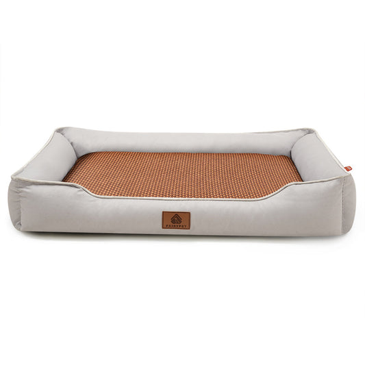 Light grey Rectangular Pet Bed with Removable Cooling Mat – Durable 600D Oxford Fabric Dog & Cat Bed, High-Rebound PP Cotton Filling, Non-Slip Base, for Medium to Large Breeds, Includes Free Cooling Pad(Size:L)