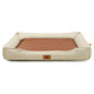 Khaki Rectangular Pet Bed with Removable Cooling Mat – Durable 600D Oxford Fabric Dog & Cat Bed, High-Rebound PP Cotton Filling, Non-Slip Base, for Medium to Large Breeds, Includes Free Cooling Pad(Size:L)
