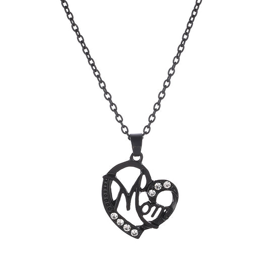 Yahai MOM Heart Pendant Necklace with Rhinestones - Adjustable 47+5cm Chain, Lightweight Alloy Jewelry for Mother's Day Gift, Everyday Wear & Special Occasions - Elegant Letter Design for Women