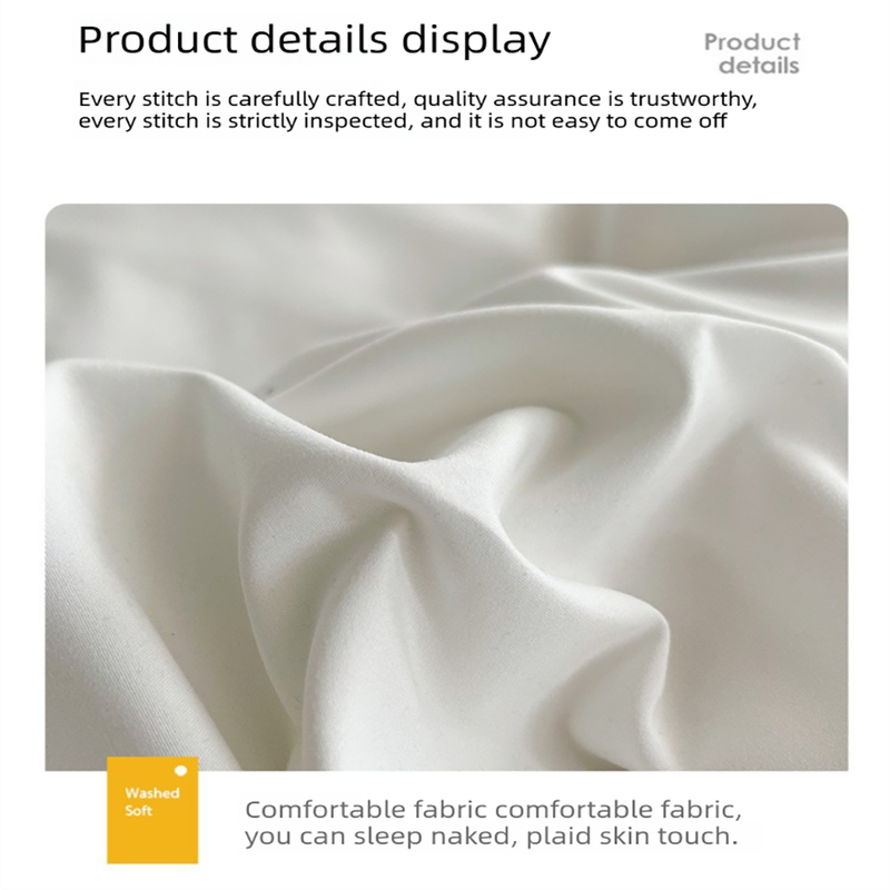 Matcha Cheese Washed Cotton Bedding Set - Solid Color Fitted Sheet Style, 4-Piece Set for 1.5m Bed, Includes 10 Random Color Quilt Fasteners(1.5m)