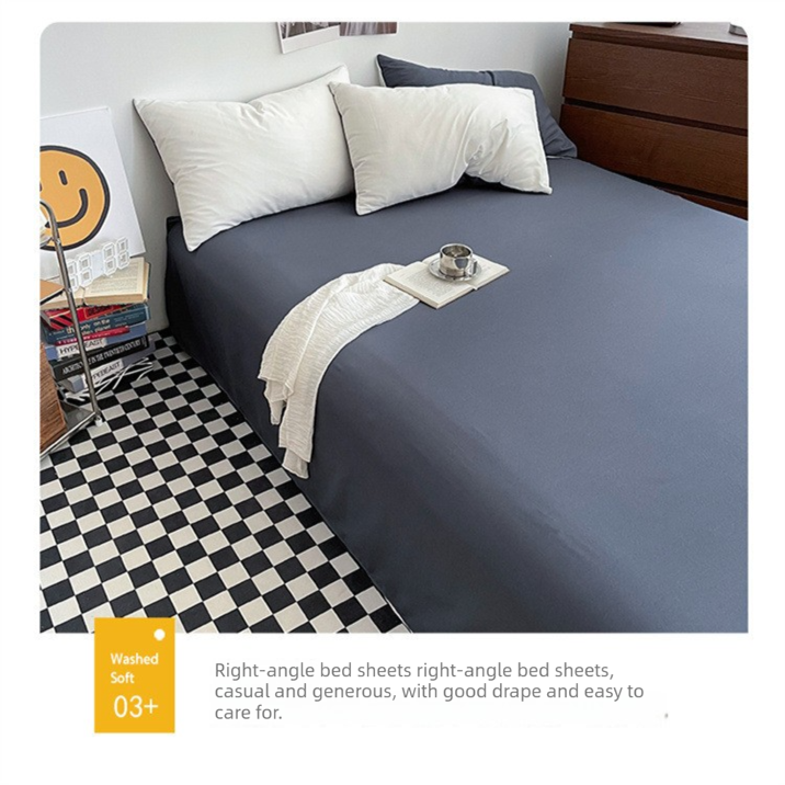 Light blue cheese Washed Cotton Bedding Set - Solid Color Fitted Sheet Style, 4-Piece Set for 1.5m Bed, Includes 10 Random Color Quilt Fasteners(1.5m)