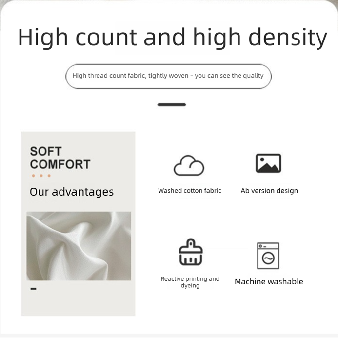 Dark gray matcha Washed Cotton Bedding Set - Solid Color Fitted Sheet Style, 4-Piece Set for 1.5m Bed, Includes 10 Random Color Quilt Fasteners(1.5m)