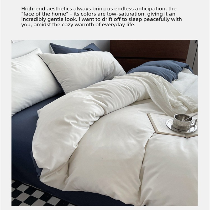 Matcha Cheese Washed Cotton Bedding Set - Solid Color Fitted Sheet Style, 4-Piece Set for 1.8m Bed, Includes 10 Random Color Quilt Fasteners