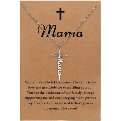 Stainless Steel Cross Necklace for Women Mother's Day Holiday Gift Elegant Jewelry Piece for Local Standard Everyday Wear(mama)