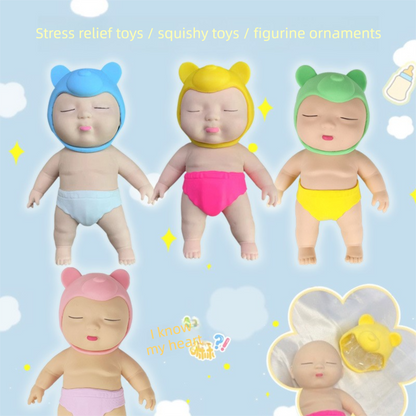 White 26CM Large Squeeze Ugly Doll Stress Relief Toy Slow Rebound TPR Sand-Filled Squishy Figure for Local Home Pretend Play and Anxiety Reduction(Yellow hat and red trousers)