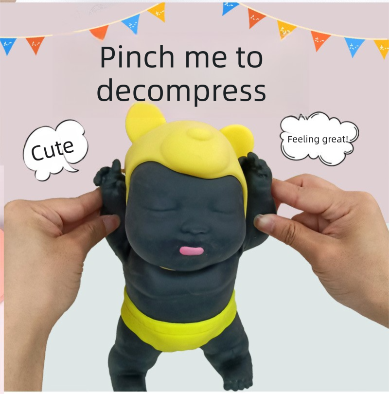 Black 26CM Large Squeeze Ugly Doll Stress Relief Toy Slow Rebound TPR Sand-Filled Squishy Figure for Local Home Pretend Play and Anxiety Reduction(Blue cap and white trousers)