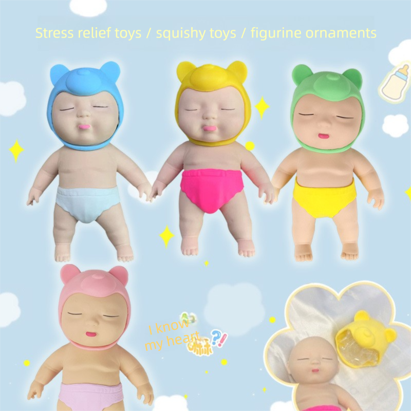 Black 26CM Large Squeeze Ugly Doll Stress Relief Toy Slow Rebound TPR Sand-Filled Squishy Figure for Local Home Pretend Play and Anxiety Reduction(Blue cap and white trousers)