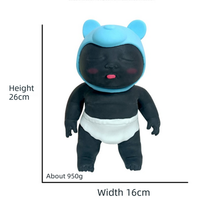 Black 26CM Large Squeeze Ugly Doll Stress Relief Toy Slow Rebound TPR Sand-Filled Squishy Figure for Local Home Pretend Play and Anxiety Reduction(Blue cap and white trousers)