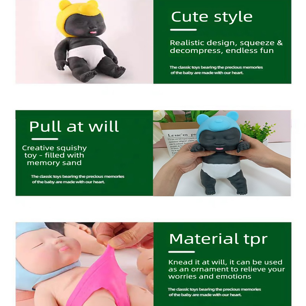 Black 26CM Large Squeeze Ugly Doll Stress Relief Toy Slow Rebound TPR Sand-Filled Squishy Figure for Local Home Pretend Play and Anxiety Reduction(Yellow hat and red trousers)