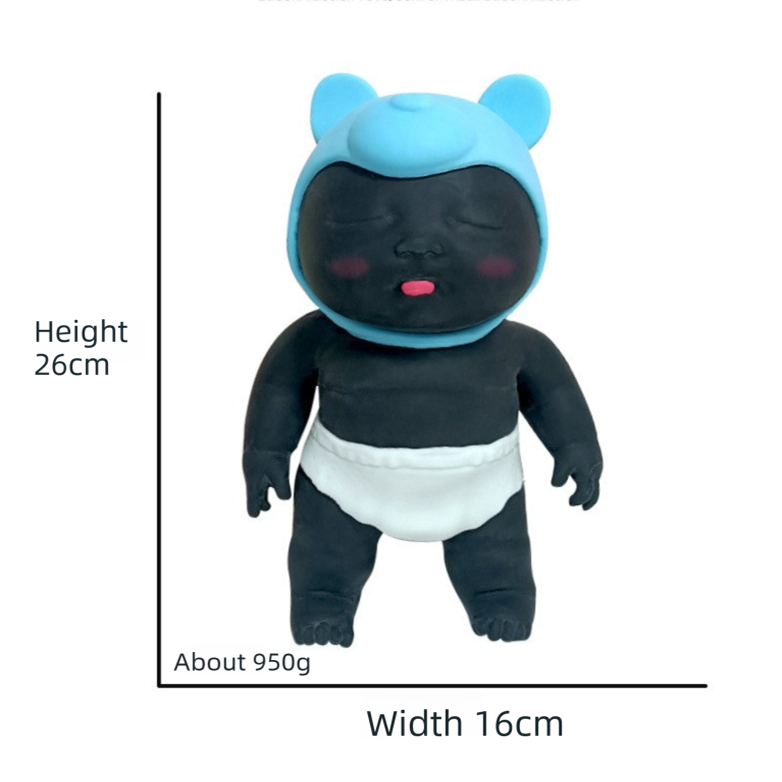 Black 26CM Large Squeeze Ugly Doll Stress Relief Toy Slow Rebound TPR Sand-Filled Squishy Figure for Local Home Pretend Play and Anxiety Reduction(Pink cap and purple trousers)