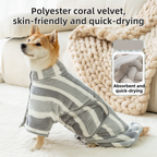 Grey Stripes Super Absorbent Pet Bathrobe with Waist Belt & Neck Snap - Full Coverage Quick-Drying Towel for Dogs & Cats (XS Size)