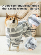 Grey Stripes Super Absorbent Pet Bathrobe with Waist Belt & Neck Snap - Full Coverage Quick-Drying Towel for Dogs & Cats (M Size)