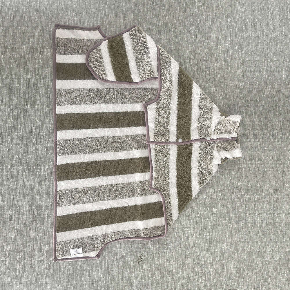 Brown Stripes Super Absorbent Pet Bathrobe with Waist Belt & Neck Snap - Full Coverage Quick-Drying Towel for Dogs & Cats (XL Size)