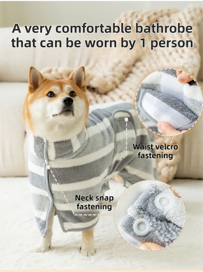 Red Stripes Super Absorbent Pet Bathrobe with Waist Belt & Neck Snap - Full Coverage Quick-Drying Towel for Dogs & Cats (XL Size)