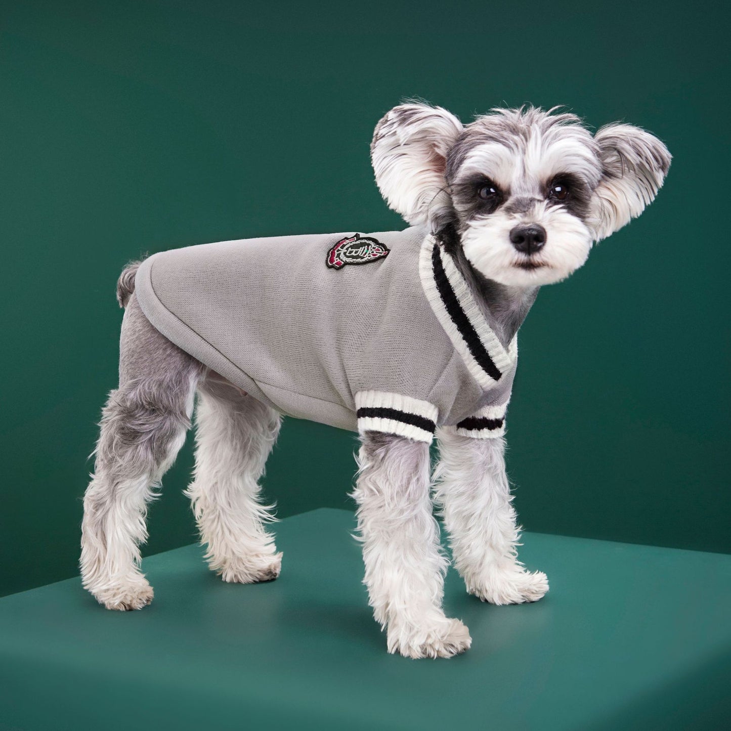 4-Pack M Size Preppy Style V-Neck Knitted Cotton Pet Sweater - Hair-Resistant & Breathable, Classic Fleece-Lined Pullover for Cats and Dogs(Green + Red + Khaki + Grey)