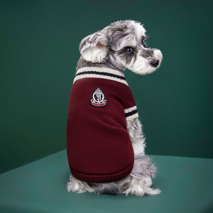 4-Pack XL Size Preppy Style V-Neck Knitted Cotton Pet Sweater - Hair-Resistant & Breathable, Classic Fleece-Lined Pullover for Cats and Dogs(Green + Red + Khaki + Grey)