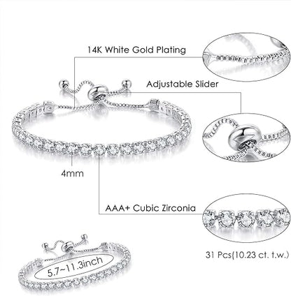 Silver High-Sparkle Cubic Zirconia Double Row Iced-Out Tennis Bracelet (5.7" to 11.3") - Minimalist Geometric Dainty Jewelry